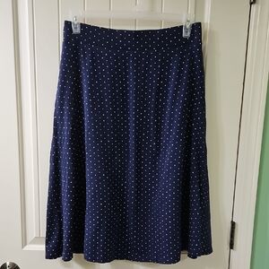Lands End Navy And White Polka Dot  A-Line Cotton Skirt